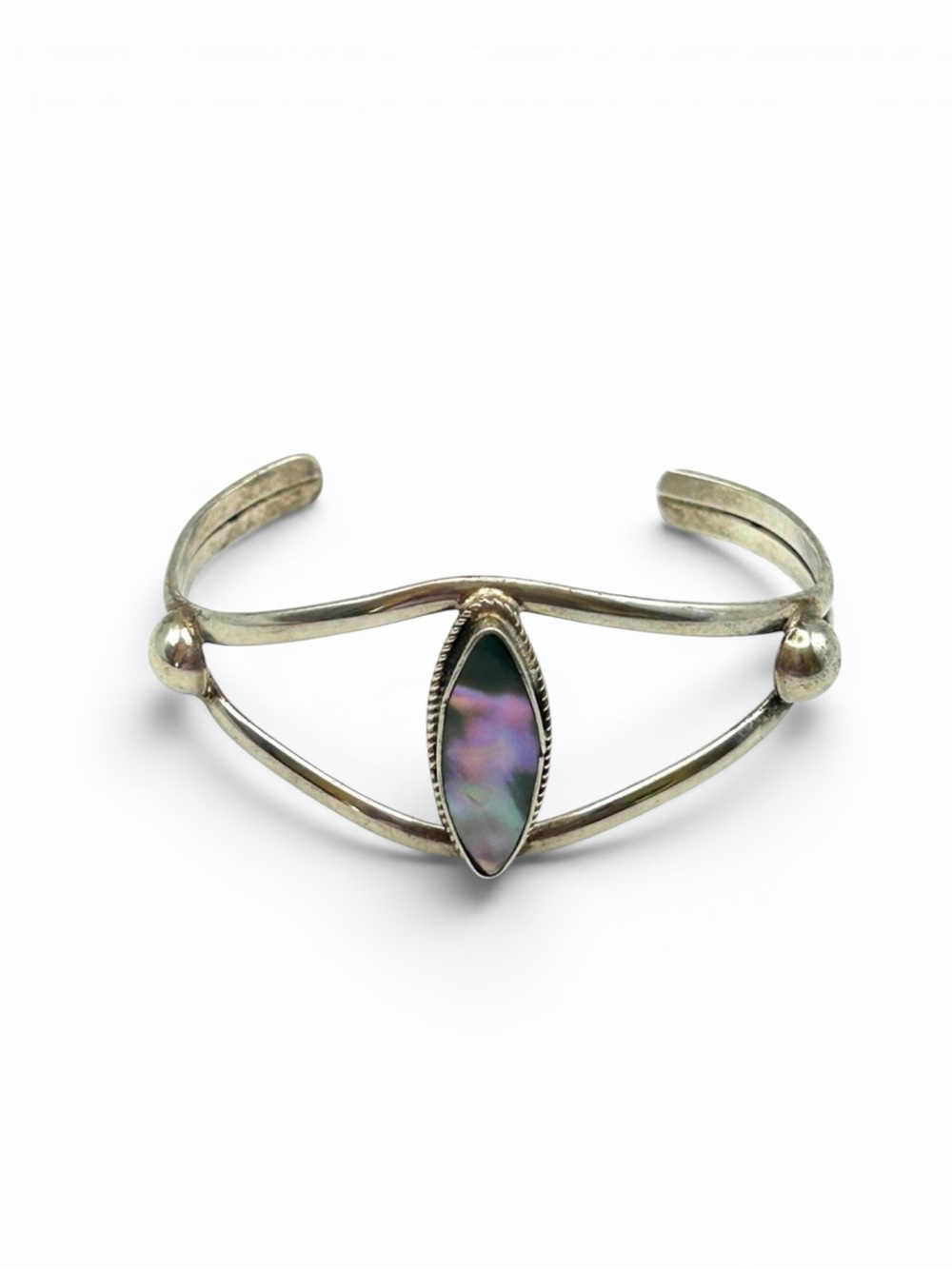 Vintage Southwestern Sterling Silver Mother of Pearl Split Shank Cuff Bracelet